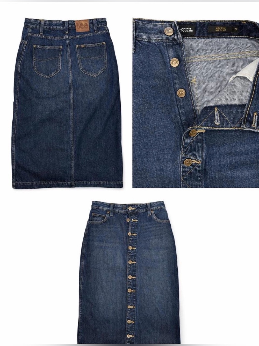 Vintage inspired mini Lee Women's Dark Blue Button-Front Denim Skirt